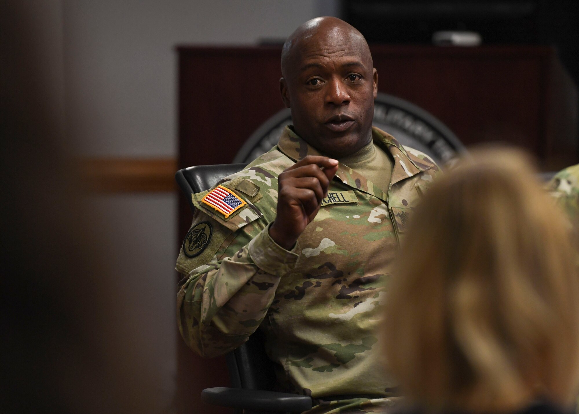 U.S. Army Command Sgt. Maj. Edward W. Mitchell, Center for Initial Military Training command sergeant major, speaks to attendees during the Army Family Action Plan conference at Joint Base Langley-Eustis, Virginia, Sept. 24-26, 2019.