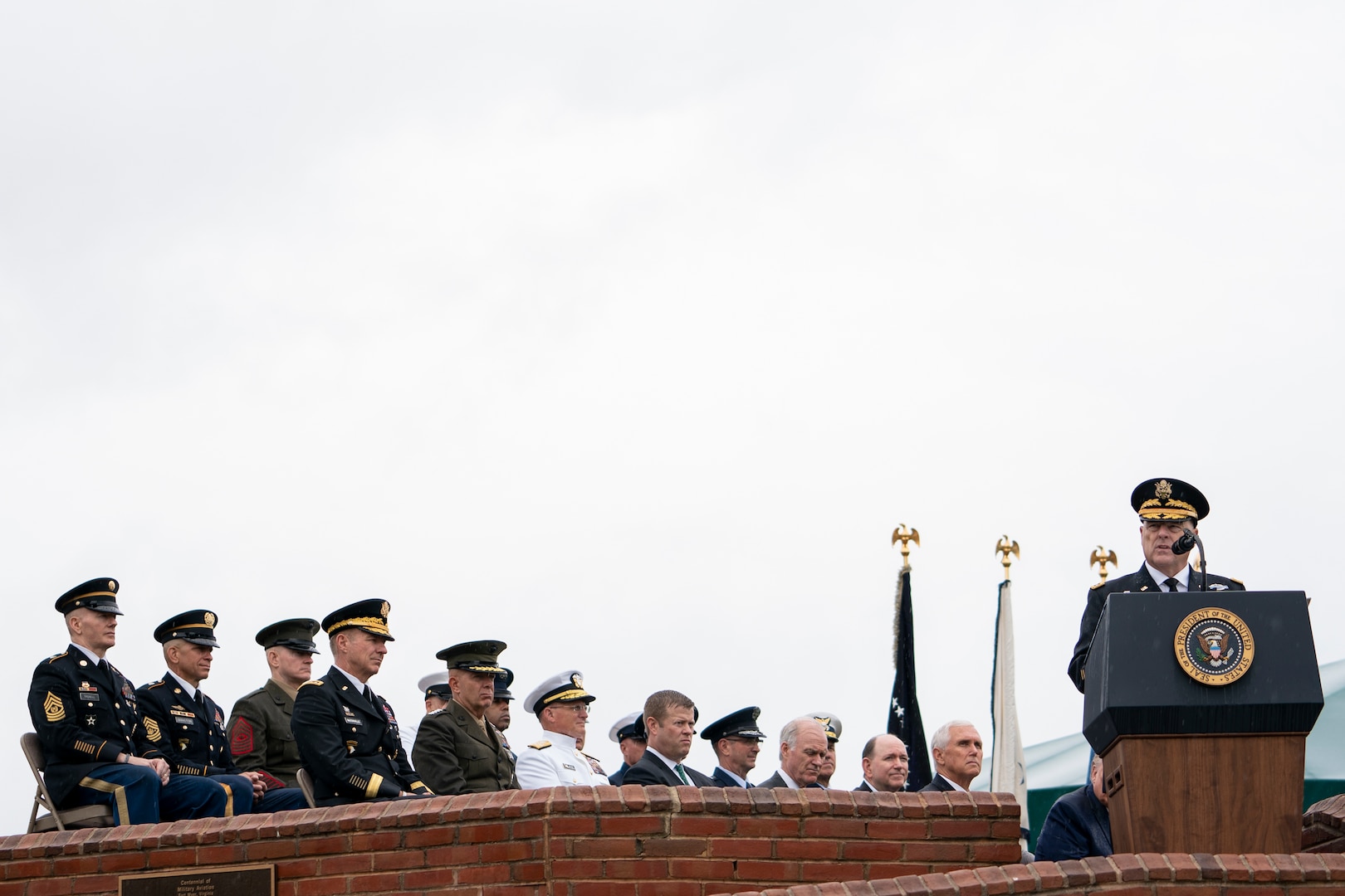 Army Gen. Mark A. Milley, 20th chairman of the Joint Chiefs of Staff, delivers remarks after being sworn in during an armed forces welcome ceremony at Summerall Field, Joint Base Myer-Henderson Hall, Va., Sept. 30, 2019.