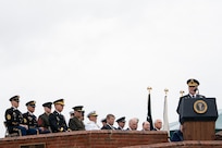 Army Gen. Mark A. Milley, 20th chairman of the Joint Chiefs of Staff, delivers remarks after being sworn in during an armed forces welcome ceremony at Summerall Field, Joint Base Myer-Henderson Hall, Va., Sept. 30, 2019.