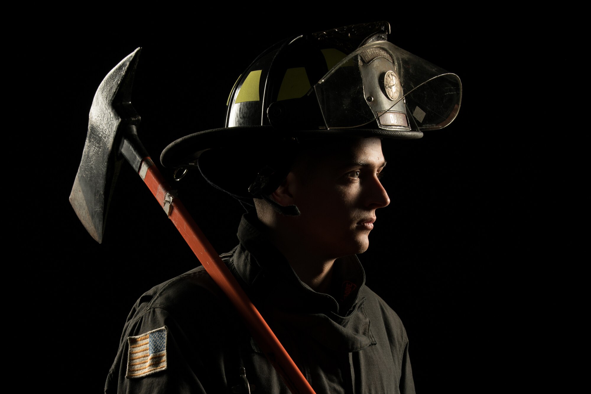 Senior Airman Andrew Frost, 436th Civil Engineer Squadron driver operator, poses for Fire Prevention Week Oct. 1, 2019, at Dover Air Force Base, Del. First observed in 1925, Fire Prevention Week is the longest running public health observance in the United States. (U.S. Air Force photo by Mauricio Campino)
