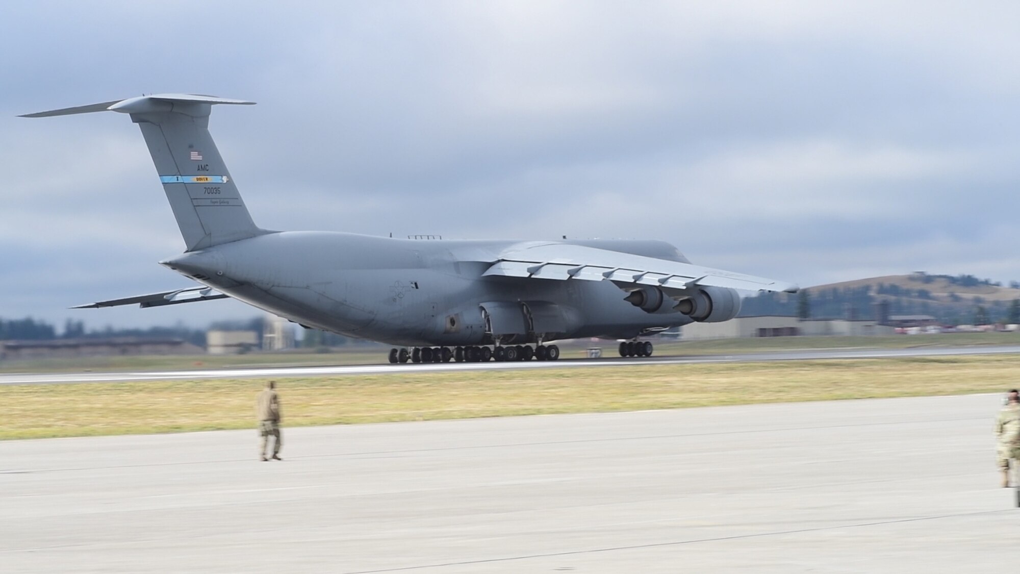 A C-5M Super Galaxy takes off from Fairchild Air Force Base, Wash., Sept. 23, 2019, in support of exercise Mobility Guardian 2019. Exercise Mobility Guardian is Air Mobility Command's premier large-scale mobility exercise. Through robust and relevant training, Mobility Guardian improves the readiness and capabilities of Mobility Airmen to deliver rapid global mobility and builds a more lethal and ready Air Force. (U.S. Air Force photo by Tech. Sgt. Esteban Esquivel).