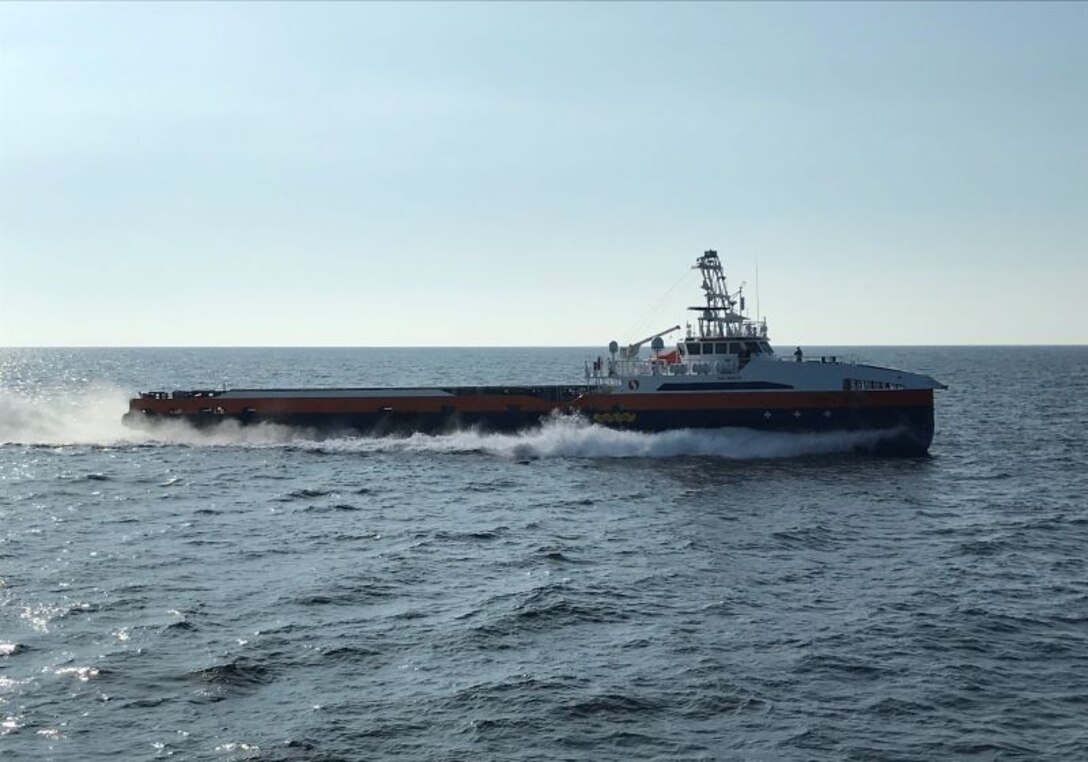 A Ghost Fleet Overlord test vessel takes part in a capstone demonstration during the conclusion of Phase I of the program in September.