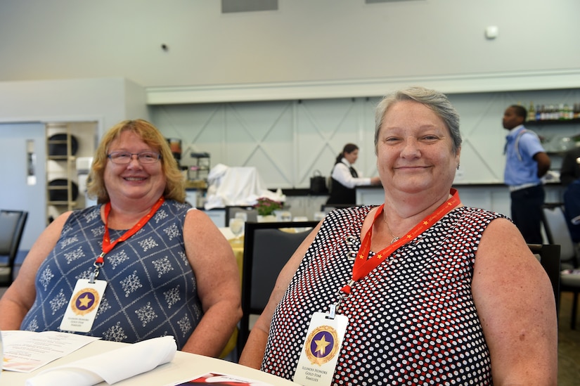 Merry Neff, left, Decatur, Illinois resident, and Julie Magana, also from Decatur, attend a Gold Star Mother’s Day luncheon at Cantigny Park, September 29, 2019, in west suburban Wheaton, Illinois.