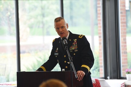 Lt. Gen. Thomas S. James Jr., Commanding General, First U.S. Army, and key note speaker, gives remarks during the Gold Star Mother’s Day Luncheon at Cantigny Park in Wheaton, Illinois, September 29, 2019.