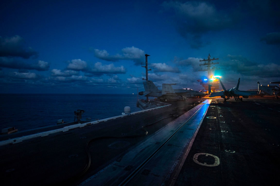 A ship at night.