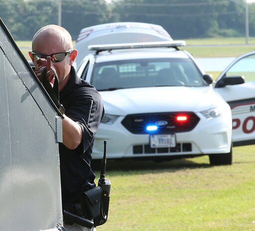 Marine Corps Support Facility Blount Island hosts annual exercise. The purpose of the exercise is to evaluate the police force’s training in responding to the scenarios. Another critical task was to establish a Unified Command with local responders to properly react to the threat. (U.S. Marine Corps photo by Nathan Hanks)