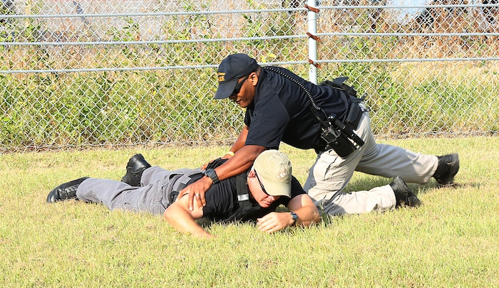 Marine Corps Support Facility Blount Island hosts annual exercise. The purpose of the exercise is to evaluate the police force’s training in responding to the scenarios. Another critical task was to establish a Unified Command with local responders to properly react to the threat. (U.S. Marine Corps photo by Nathan Hanks)