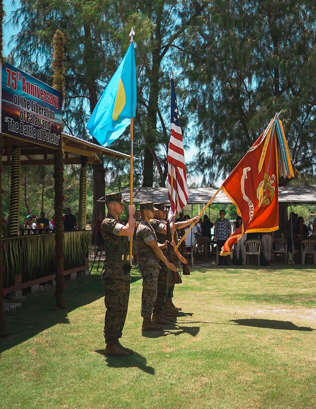 The Marine Corps joined by other U.S. military branches and foreign service members to observe a ceremony in honor of the battle with Maj. Gen. Robert Castellvi, commanding general, 1st Marine Division. (U.S. Marine Corps photo by 1st Lt. Oscar R. Castro)
