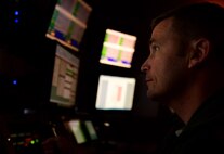 Remotely Piloted Aircraft aircrew fly simulated missions in an MQ-9 Reaper cockpit at Creech Air Force Base, Nevada, Sept. 4, 2019. The RPA mission is supported by Airmen in a variety of roles, including intelligence analysts, air traffic controllers and maintenance professionals. (U.S. Air Force photo by Senior Airman Haley Stevens)