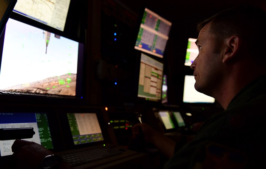Remotely Piloted Aircraft aircrew fly simulated missions in an MQ-9 Reaper cockpit at Creech Air Force Base, Nevada, Sept. 4, 2019. The RPA mission is supported by Airmen in a variety of roles, including intelligence analysts, air traffic controllers and maintenance professionals. (U.S. Air Force photo by Senior Airman Haley Stevens)
