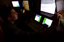 Remotely Piloted Aircraft aircrew fly simulated missions in an MQ-9 Reaper cockpit at Creech Air Force Base, Nevada, Sept. 4, 2019. The RPA mission is supported by Airmen in a variety of roles, including intelligence analysts, air traffic controllers and maintenance professionals. (U.S. Air Force photo by Senior Airman Haley Stevens)