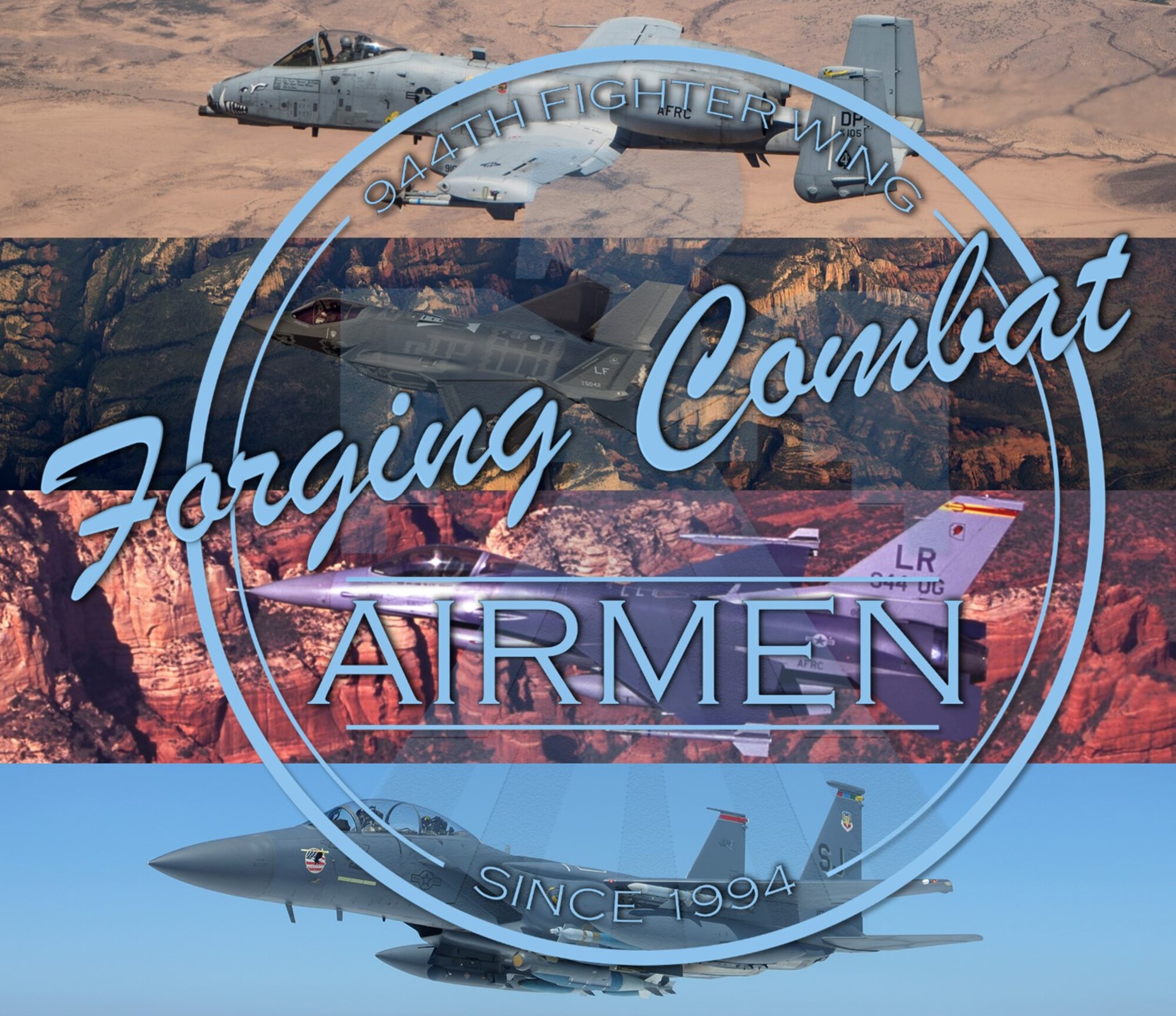 From humble beginnings as the 944th Troup Carrier Group at March AFB, Ca., the 944th has answered this nation’s call for nearly six decades.  Though our mission has changed, our commitment to excellence has never wavered.  Today we celebrate our 25th year as the 944th Fighter Wing, and we are proud of our many years of faithful service to this country.  Our mission is to forge combat Airmen to fly, fight and win.  We are a unit of elite Reserve Citizen Airmen – engaged, ready, and resilient.  The 944th Fighter Wing boasts more than 2,200 members in five groups, 14 squadrons, two detachments, two flights and five locations spanning the country.