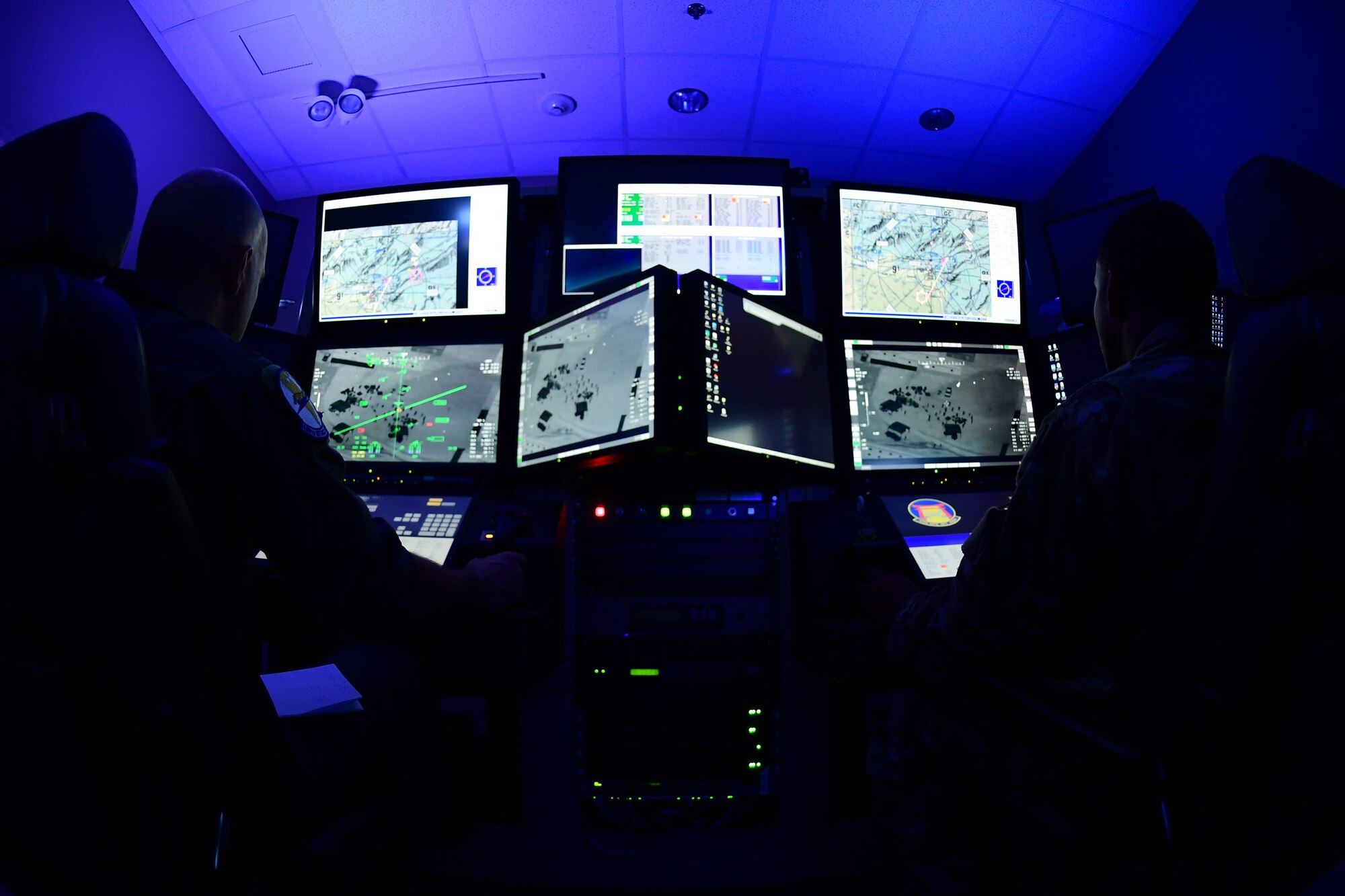 Remotely Piloted Aircraft aircrew fly simulated missions in an MQ-9 Reaper cockpit at Creech Air Force Base, Nevada, Sept. 4, 2019. The RPA mission is supported by Airmen in a variety of roles, including intelligence analysts, air traffic controllers and maintenance professionals. (U.S. Air Force photo by Senior Airman Haley Stevens)