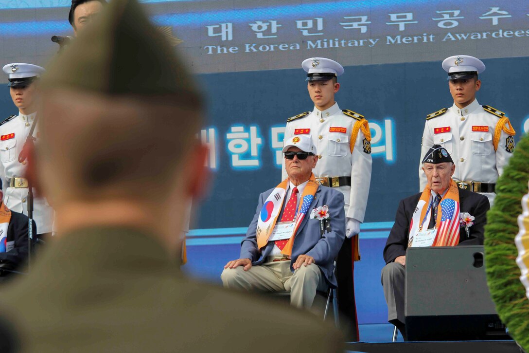U.S. and Republic of Korea veterans attend the Changjin Campaign Commemoration Ceremony in Seoul Sept. 27. They were honored for their sacrifice and commitment to duty during the Changjin Campaign. The annual commemoration brings together U.S. and Korean veterans to remember and honor the heroes of the Changjin Campaign. (U.S. Marine Corps photo by Sgt. Parker Golz)