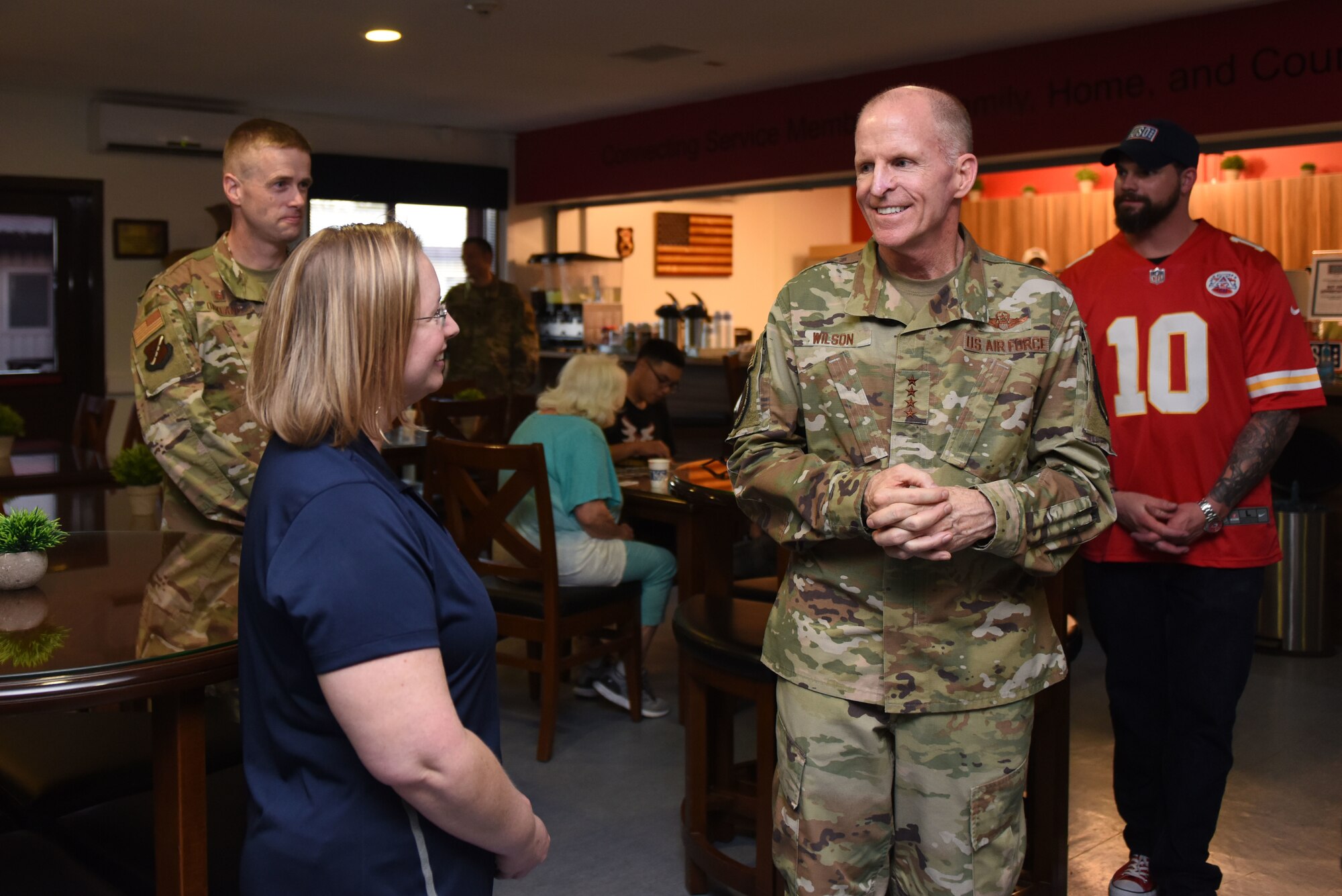 U.S. Air Force Vice Chief of Staff Gen. Stephen W. Wilson visits the United Service Organizations facility at Incirlik Air Base, Turkey, Sept. 29, 2019. The USO is a non-profit organization which provides free support services to military members and their families. (U.S. Air Force photo by Staff. Sgt. Joshua Magbanua)