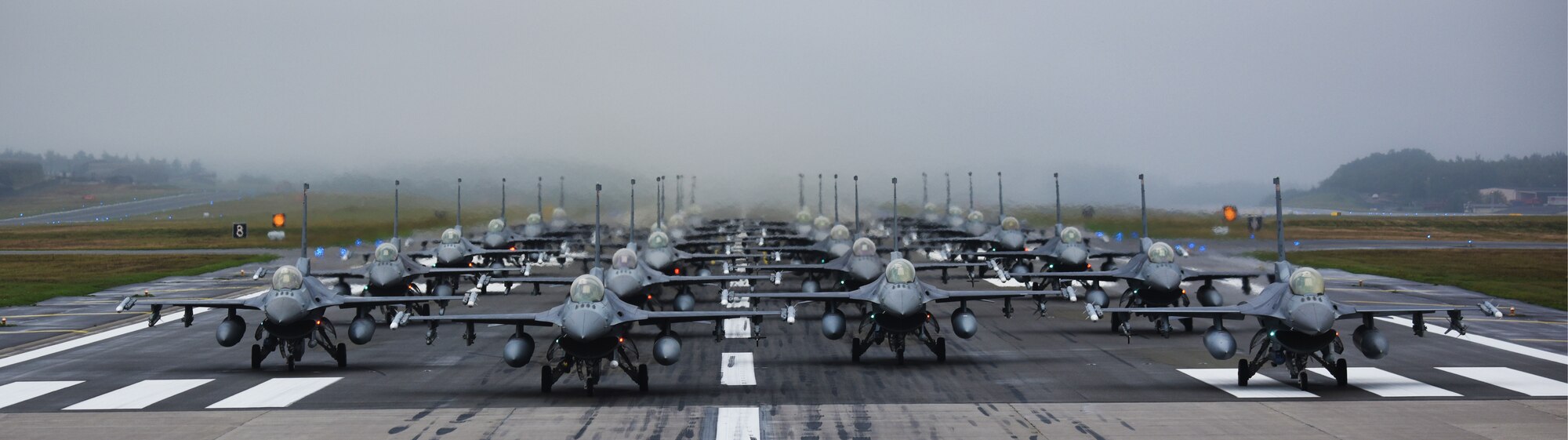 The training event exhibited the 52nd Fighter Wing's ability to generate large number of aircraft, and is an effective deterrent to threats by demonstrating a show of force.