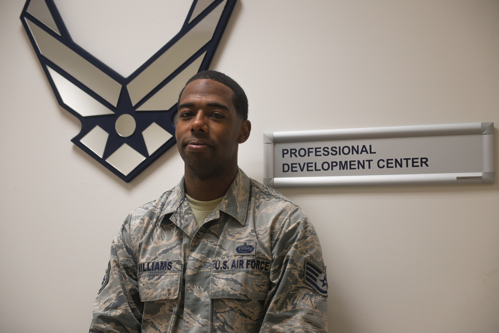 U.S. Air Force Staff Sgt. Daavid Williams, the 31st Force Support Squadron First Term Airmen Course team lead, poses for a photo, Sept. 25, 2019, at Aviano Air Base, Italy. The 31st FSS is the 31st Fighter Wing's largest and most diverse squadron, comprised of more than 600 military and civilian personnel whose primary mission is to enhance combat capability, readiness, and quality of life for a community of nearly 10,000 military members, DoD civilians, local national employees, and dependents. (U.S. Air Force photo by Airman 1st Class Ericka A. Woolever).