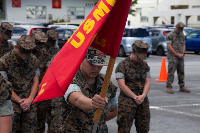 Marines with Combat Logistics Battalion 31, 31st Marine Expeditionary Unit, are invited to join the invocation during the Maneuver Company activation ceremony at Camp Hansen, Okinawa, Japan, Aug. 30, 2019. Composed of engineers, motor transport and landing support, Maneuver Company was activated to optimize training while in garrison and to excel in distributed operations when deployed with the 31st MEU. The 31st MEU, the Marine Corps' only continuously forward-deployed MEU, provides a flexible and lethal force ready to perform a wide range of military operations as the premier crisis response force in the Indo-Pacific region.
