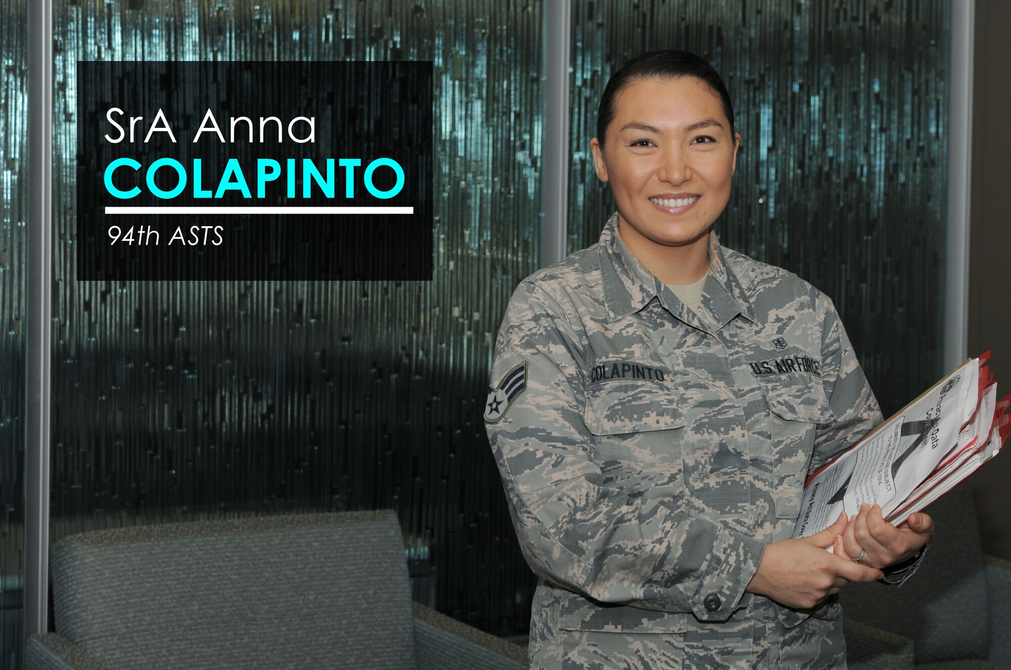 This week’s Up Close features Senior Airman Anna Colapinto, a medical technician with the 94th Aeromedical Staging Squadron. Up Close is a series spotlighting individuals around Dobbins Air Reserve Base. (U.S. Air Force graphic/Tech. Sgt. Andrew Park; photo/Airman Kendra A. Ransum)