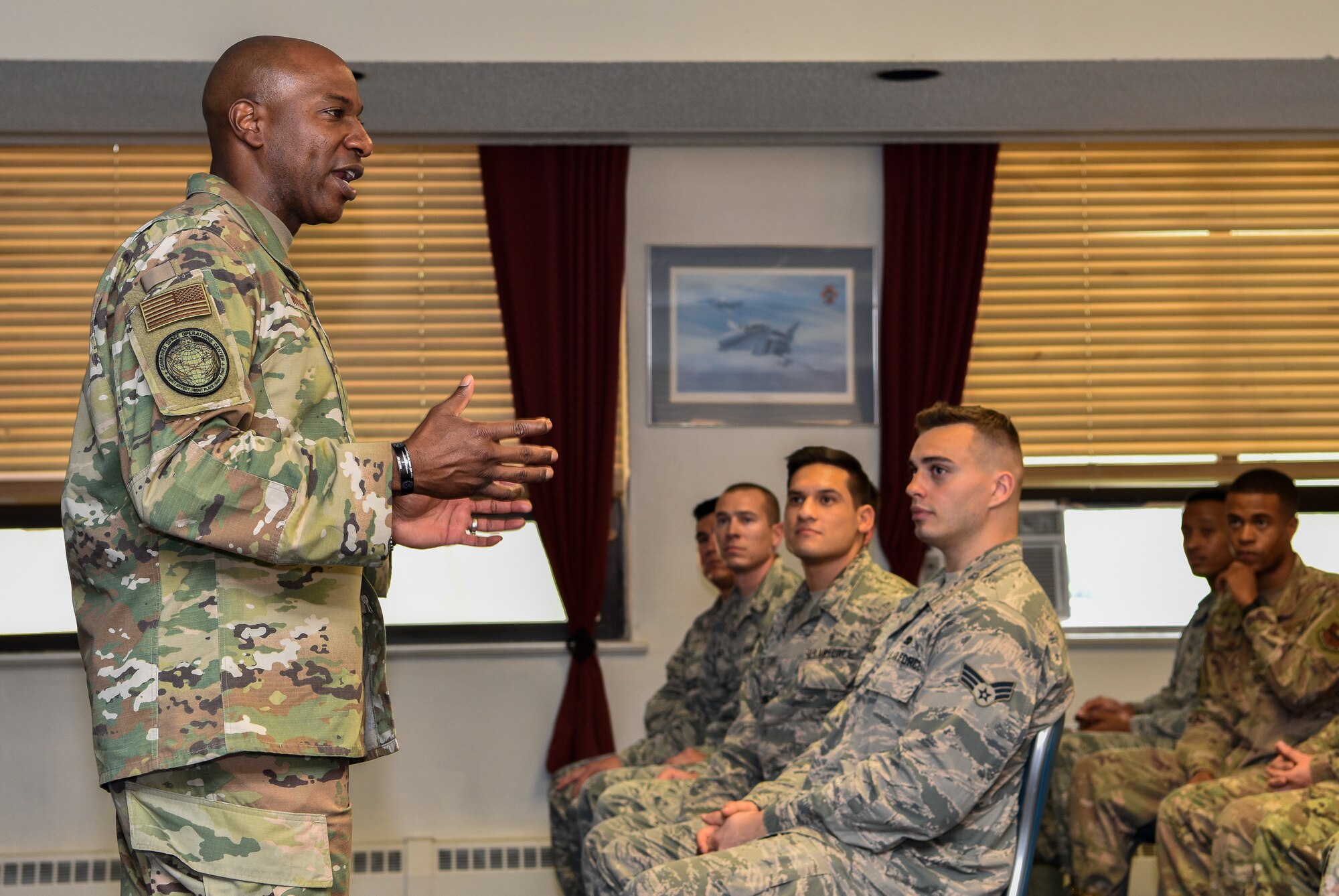 Chief Master Sgt. of the Air Force Kaleth O. Wright speaks to students of Kirtland’s Airmen Leadership School at Kirtland Air Force Base, N.M., Sept. 27, 2019. During his visit, Wright emphasized that each Airmen are a “national treasure” and that Airmen should treat each other as such. (U.S. Air Force photo by Airman 1st Class Austin J. Prisbrey)