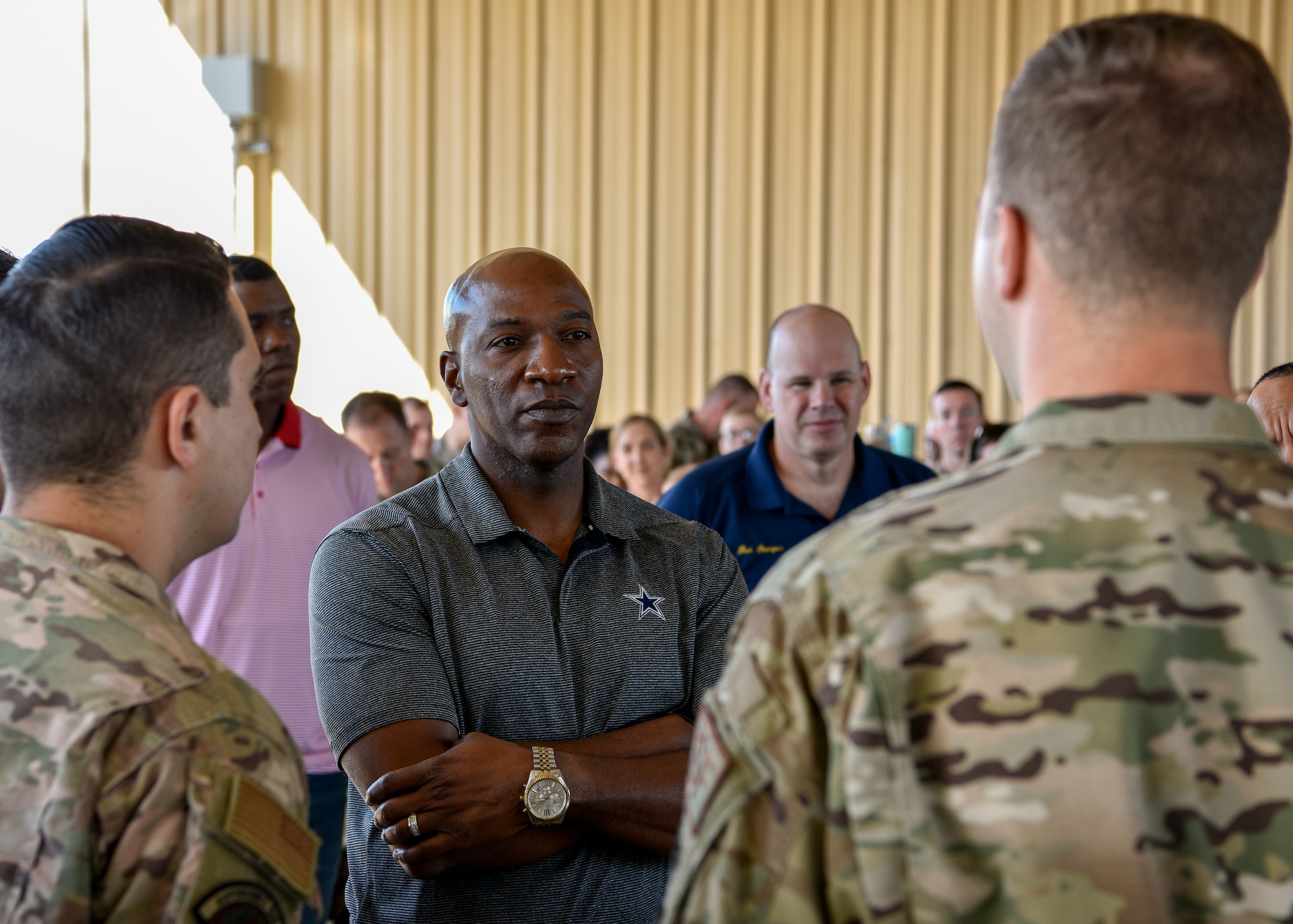 Chief Master Sgt. of the Air Force Kaleth O. Wright listens to the founding members of ‘Airman 4 Airman’ speak about the purpose of their group at Kirtland Air Force Base, N.M., Sept. 28, 2019. Airman 4 Airman is a group dedicated to increasing morale and speaking up for Airmen of all tiers around the world. (U.S. Air Force photo by Airman 1st Class Austin J. Prisbrey)