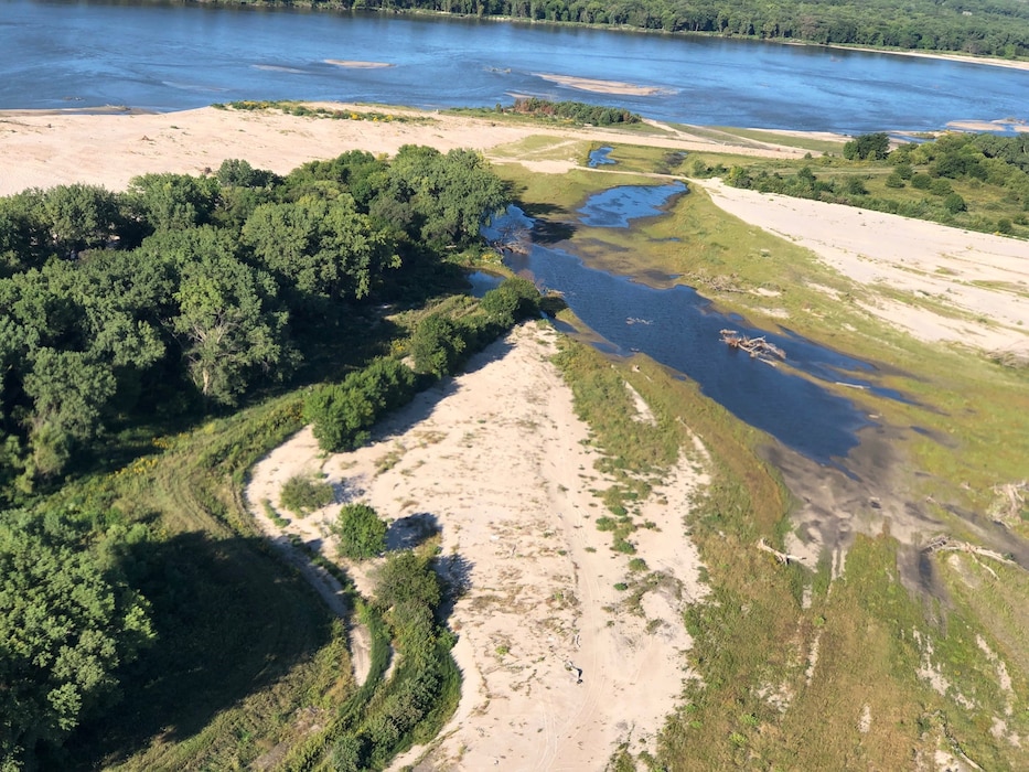 Aerial view of the Ames Diking levee breach taken on Sep. 13, 2019