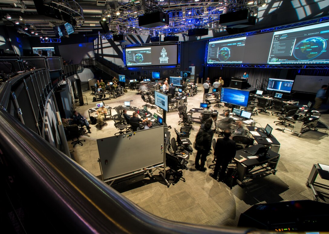 Space Operators from allied nations around the world collaborate at Lockheed Martin’s Center for Innovaton in Suffolk, Va., Sept. 27, 2019, during Global Sentinel 19. During the week, each participating nation maintained a space operations center (SpOC) to command and control their SSA space situational awareness. (U.S. Air Force photo by Staff Sgt. J.T. Armstrong)