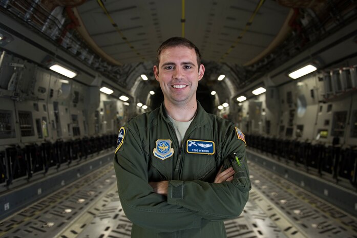 U.S. Air Force Capt. Todd O’brien, a  C-17 Globemaster III pilot assigned to the 14th Airlift Squadron, stands in a C-17 Globemaster III before a training mission Sept. 26, 2019 at Joint Base Charleston, S.C. Training missions allow aircrew to maintain currency, training and evaluations in all flying requirements. These training capabilities allow 14th Airlift Squadron Aircrew members to enhance rapid global mobility anytime, anywhere.