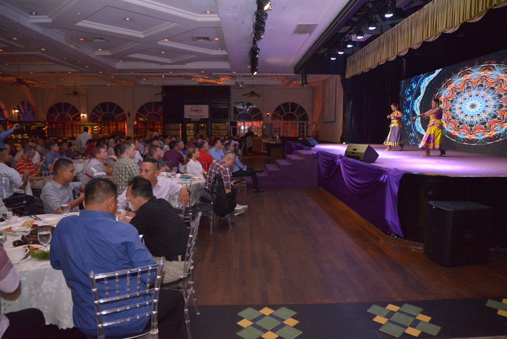 Pacific Air Forces delegates attend a Malaysian cultural show following the conclusion of the PACAF-Royal Malaysian air force Airman-to-Airman talks in Wisma Perwira, Kuala Lumpur, Malaysia, Sept. 4-5, 2019. The objectives of the A2A talks were to strengthen the relationship between PACAF and RMAF, via face-to-face dialogue, to review the effectiveness of the exercise and engagement program, and to strengthen interoperability. (Courtesy photo)