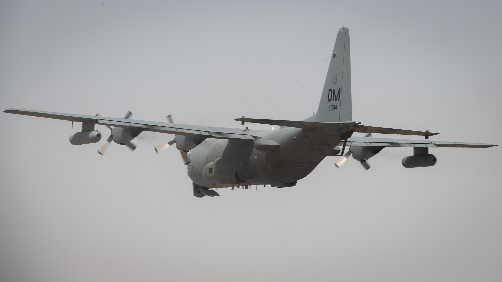 A U.S. Air Force EC-130H Compass Call aircraft lifts off to depart Ali Al Salem Air Base, Kuwait, Oct. 2, 2019. The aircraft's departure coincides with the inactivation of the 43rd Expeditionary Electronic Combat Squadron on Sept. 30, 2019. (U.S. Air Force photo by Tech. Sgt. Daniel Martinez)