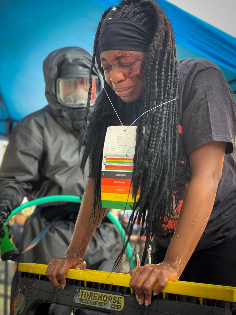 A member of the 413th Chemical, Biological, Radiological and Nuclear, or CBRN Company, a U.S. Army Reserve unit from Florence, S.C., decontaminates a role player during a joint training exercise at Bowery subway station in New York, Sept. 28. The training, planned by the U.S. Army North Civil Support Training Activity, incorporated elements from the U.S. Army Reserve, New York City Metropolitan Transit Authority, and New York City Emergency Management, and was geared toward creating a holistic response effort that helped test the core competencies of Defense Support of Civil Authorities mission in a Chemical, Biological, Radiological or Nuclear response.