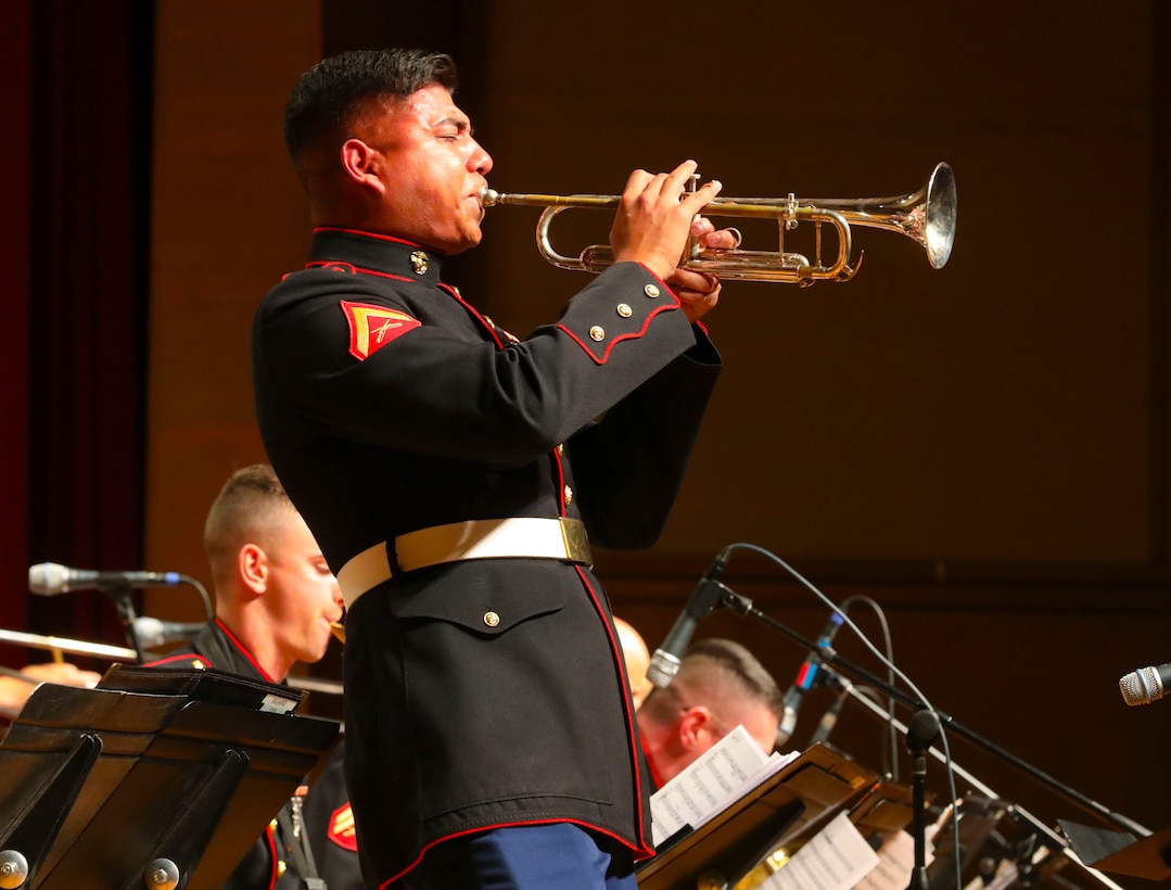 U.S. Marine Corps Musicians from the Marine Jazz Orchestra perform a concert at Texas Christian University in Fort Worth, Texas, Sept. 23, 2019. The performance was conducted to highlight the talents of Marine Musicians and inspire young musicians to serve their nation as Marine Musicians.