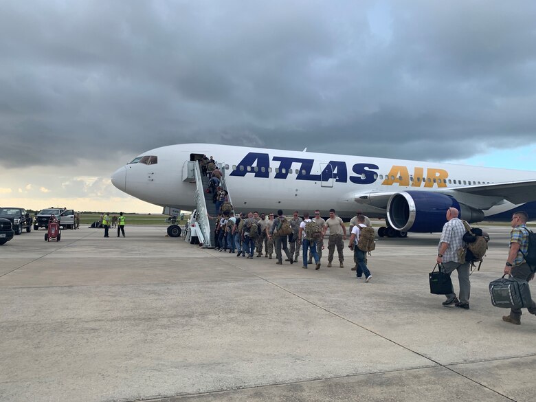 More than 100 Reserve Citizen Airmen from the 920th Rescue Wing board an aircraft.