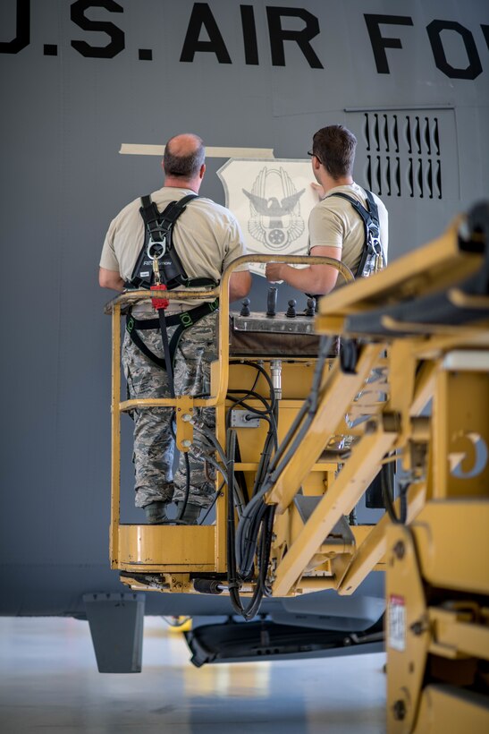 Each aircraft is adorned with the Air Force Reserve Command shield decal to designate the Air Force command that the aircraft is assigned to, as well as Youngstown Air Reserve Station's tail flash to designate aircraft's installation.