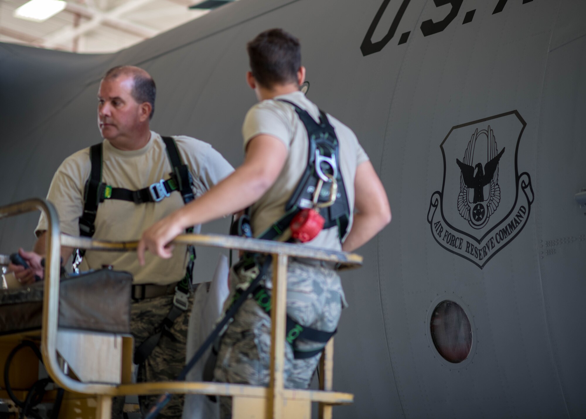 Each aircraft is adorned with the Air Force Reserve Command shield decal to designate the command in which the aircraft is assigned to, as well as Youngstown Air Reserve Station's tail flash to designate the installation the aircraft resides.