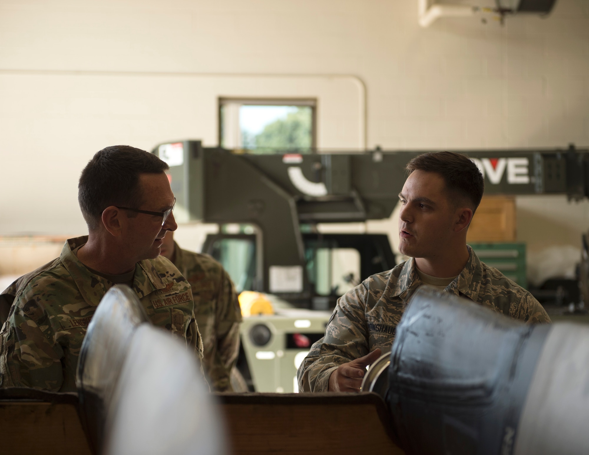 U.S. Air Force Airman 1st Class Zachary Monshaugen, 133rd Aircraft Maintenance Squadron, speaks to U.S. Air Force Gen. Joseph L. Lengyel, chief, National Guard Bureau,, in St. Paul, Minn., Aug. 21, 2019.
