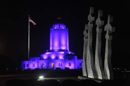 The Taj Mahal at Joint Base San Antonio-Randolph is illuminated in purple throughout October in observance of Domestic Violence Awareness and Prevention Month. In the military, domestic violence prevention is critical because of abuse's impact on families and the mission.