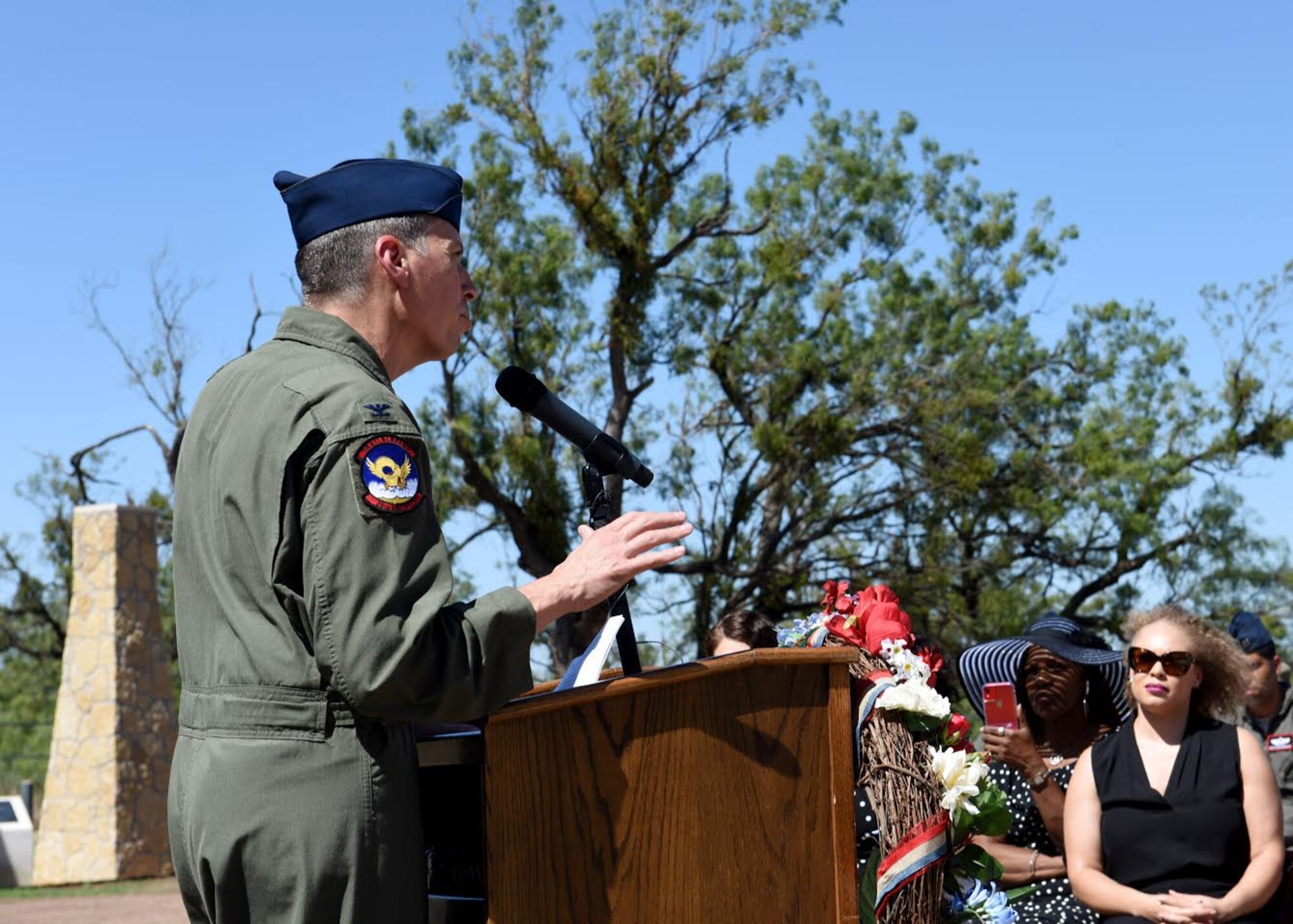 Col. Jeffery Menasco, 317th Airlift Wing commander, speaks to TORQE 62 family members and friends in Abilene, Texas, Oct. 2, 2019.