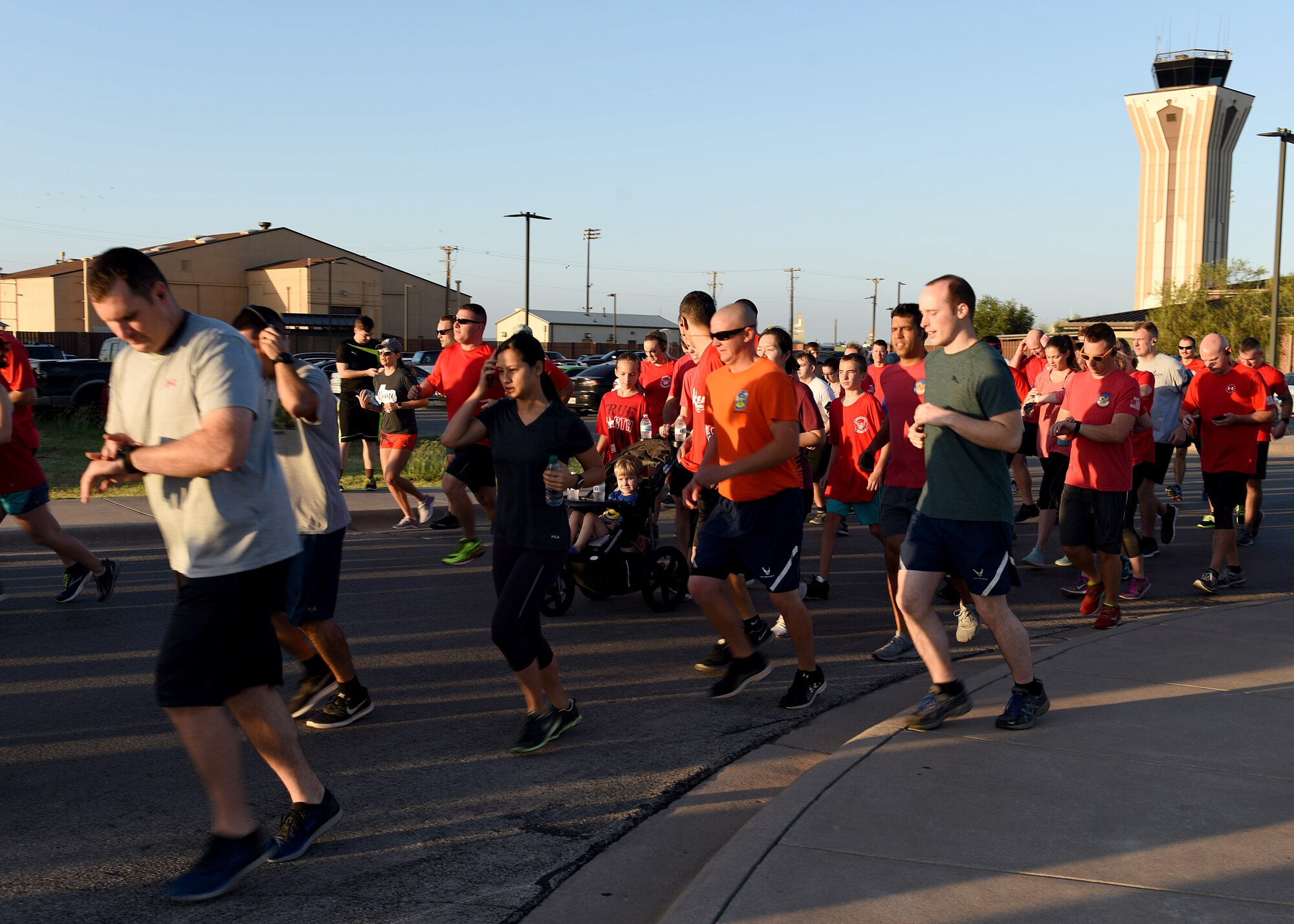 Airmen assigned to Dyess Air Force Base, Texas, start off the TORQE 62 Memorial Run Oct. 2, 2019.