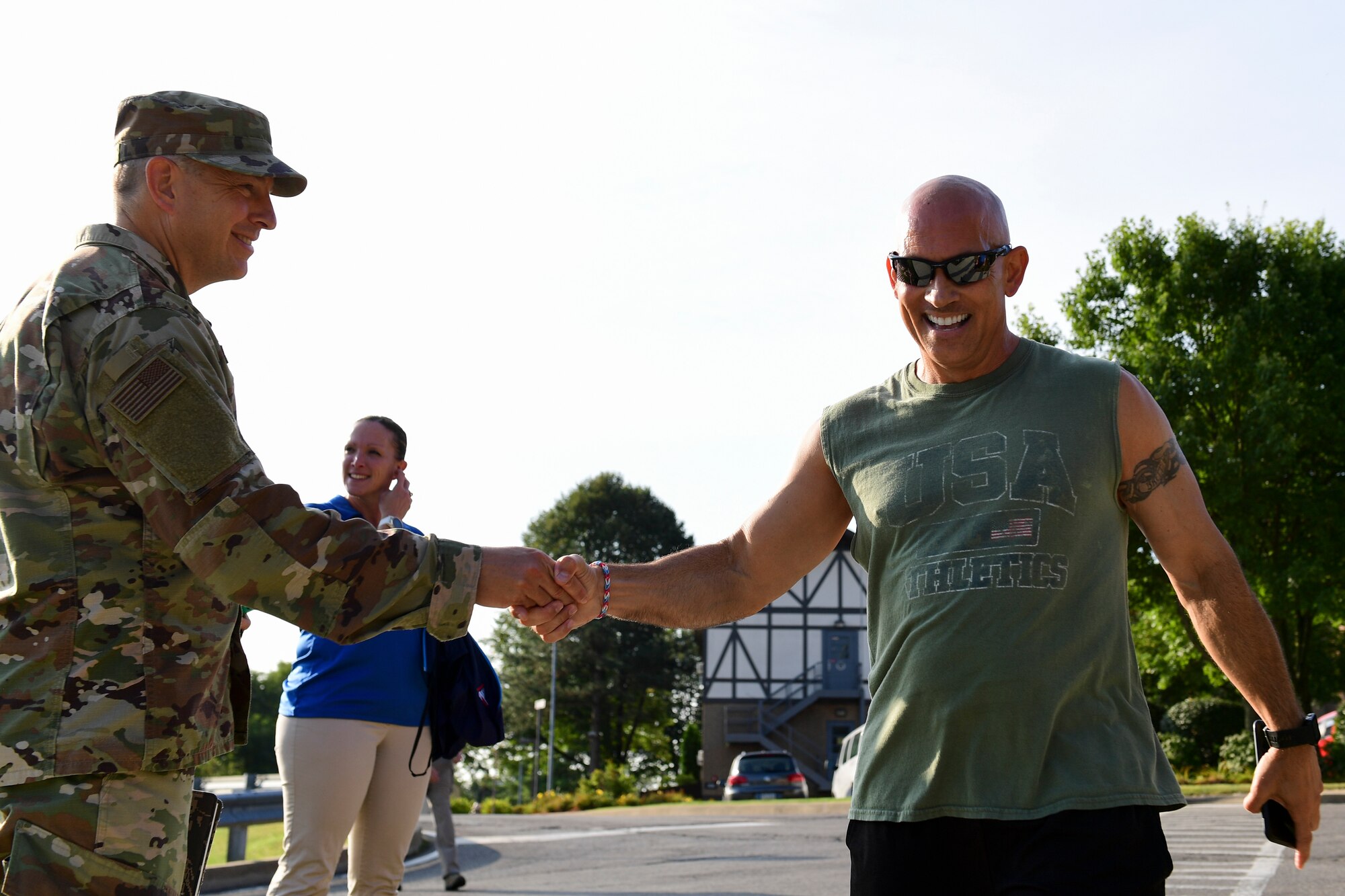Members of the 911th Airlift Wing participate in a 3K fun run at the Pittsburgh International Airport Air Reserve Station, Pennsylvania, September 7, 2019. The 3K kicked off the base's annual Diamond Day, an morale event put on by the base's first sergeants. (U.S. Air Force photo by Staff Sgt. Beth Kobily)