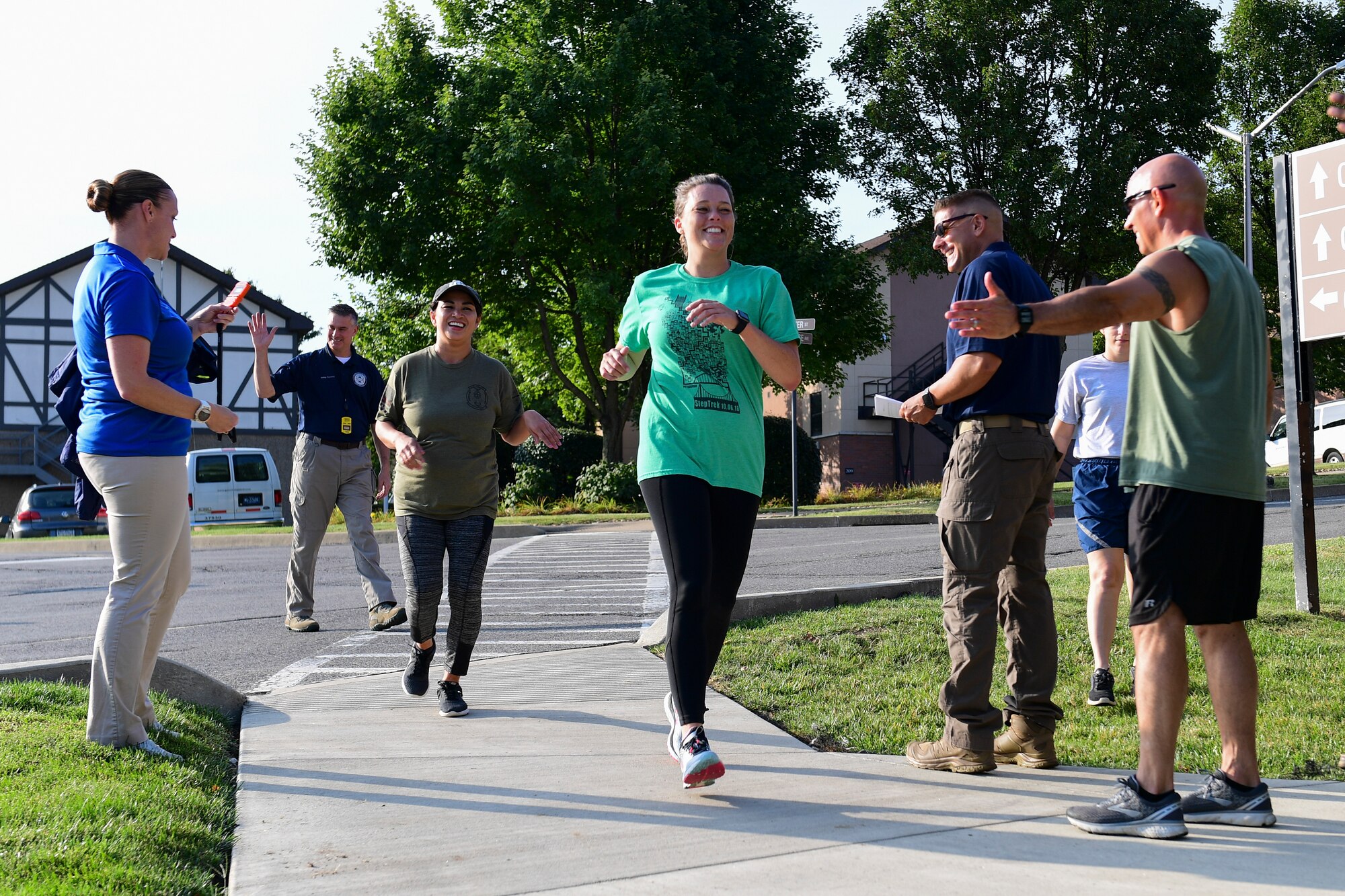 Members of the 911th Airlift Wing participate in a 3K fun run at the Pittsburgh International Airport Air Reserve Station, Pennsylvania, September 7, 2019. The 3K kicked off the base's annual Diamond Day, an morale event put on by the base's first sergeants. (U.S. Air Force photo by Staff Sgt. Beth Kobily)
