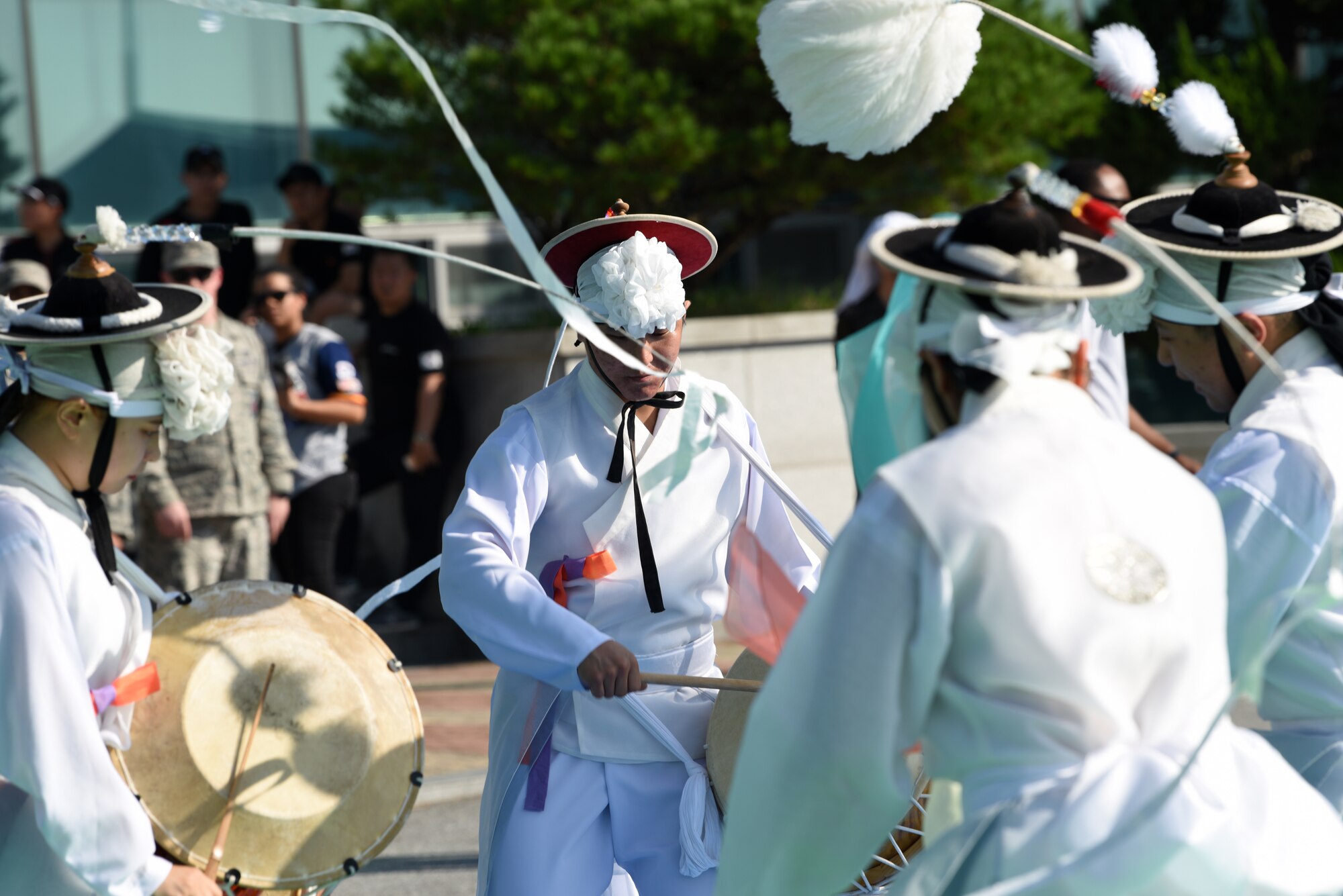 Republic of Korea musicians perform during Friendship Day at Kunsan Air Base, Republic of Korea, Oct. 4, 2019. Along with performances, Friendship Day featured several sports that pitted the U.S. Air Force and ROK Air Force Airmen against each other in friendly competition. (U.S. Air Force photo by Staff Sgt. Joshua Edwards)