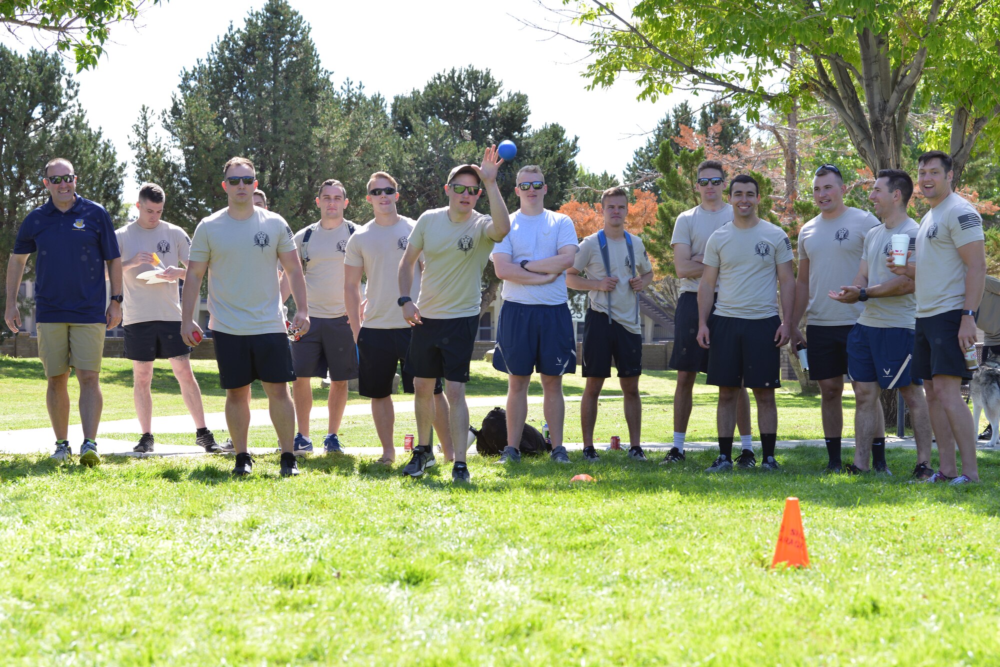 Members of the 71st Special Operations Squadron play bocce ball against 58th Special Operations Wing leadership during the 2019 58 SOW Sports Day at Kirtland Air Force Base, N.M., Sept. 27, 2019. Other sports played throughout the day included basketball, kickball, volleyball and more. The sports day included a competition between all the squadrons in the wing with top placements in every sport earning points for the unit. The 58th Aircraft Maintenance Squadron won the competition with almost double the points of the second place squadron.