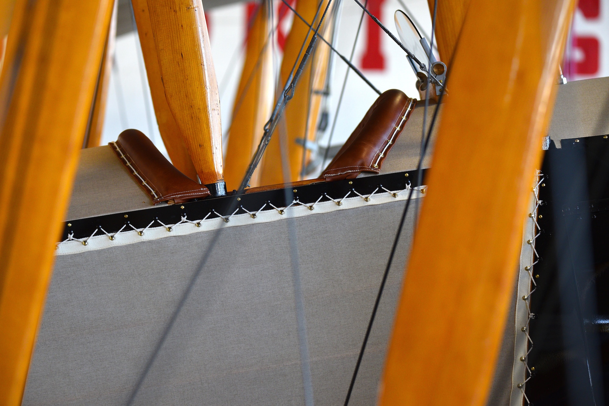 View of biplane wing during restoration.