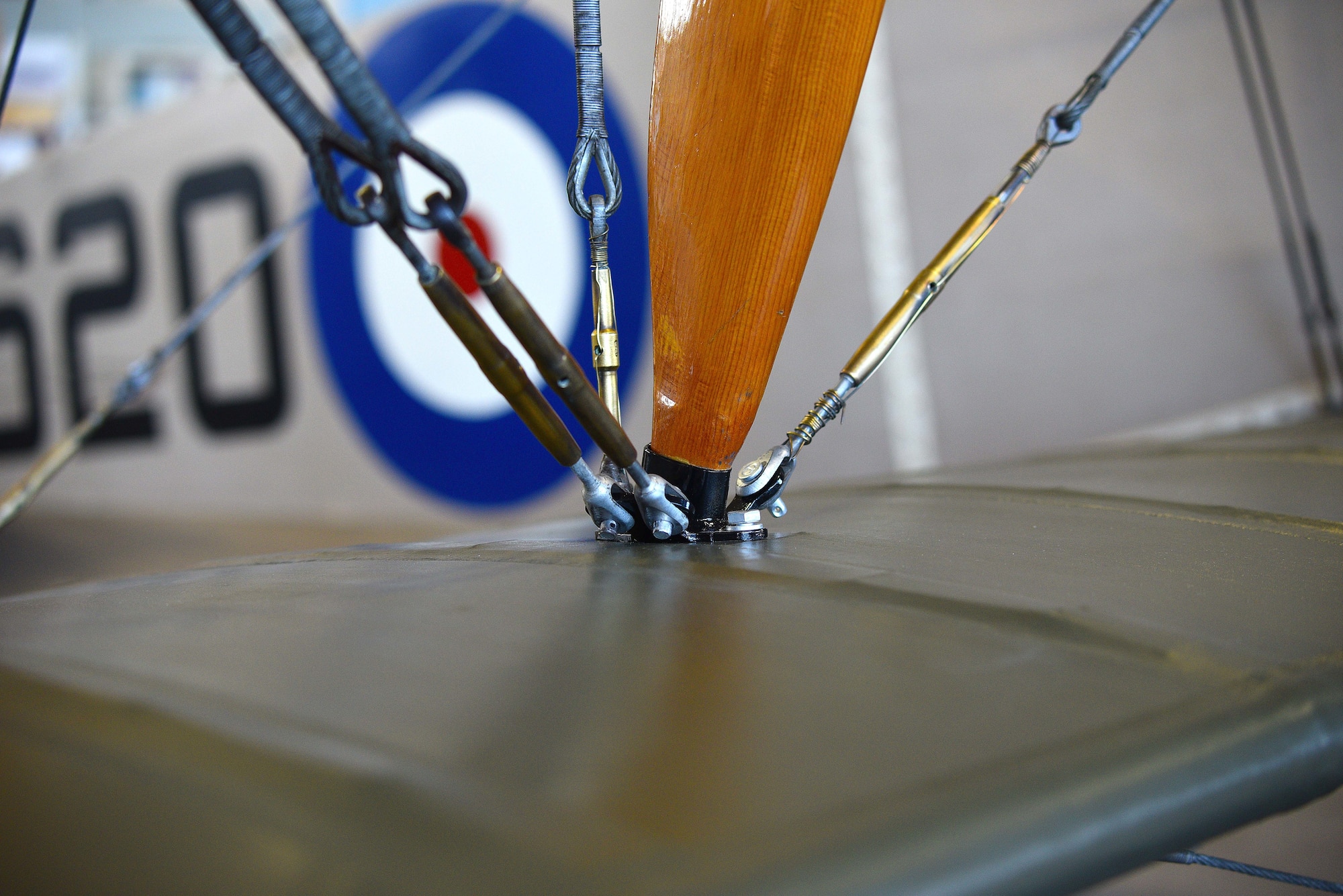 View of biplane wing during restoration.