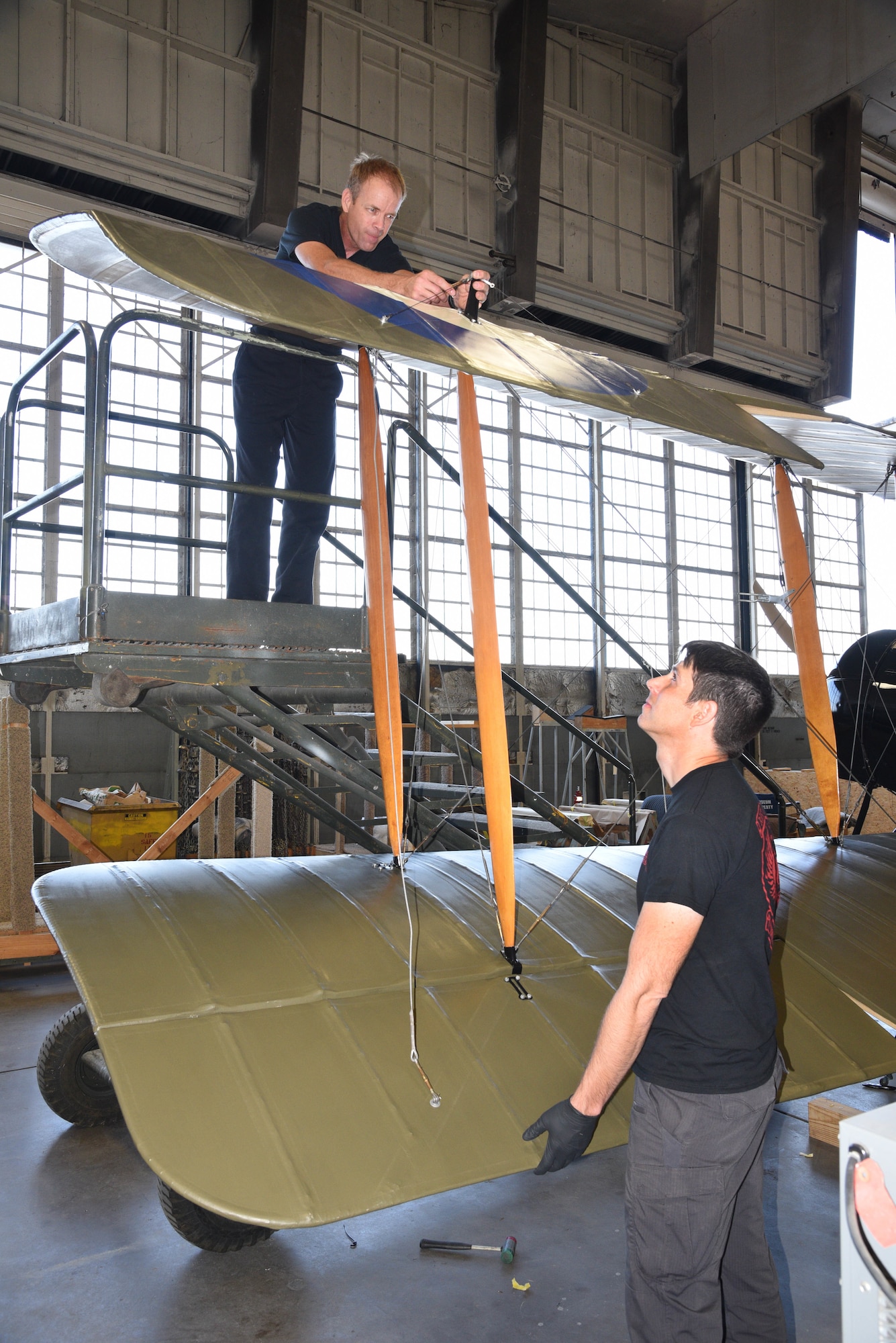 View of biplane during restoration.