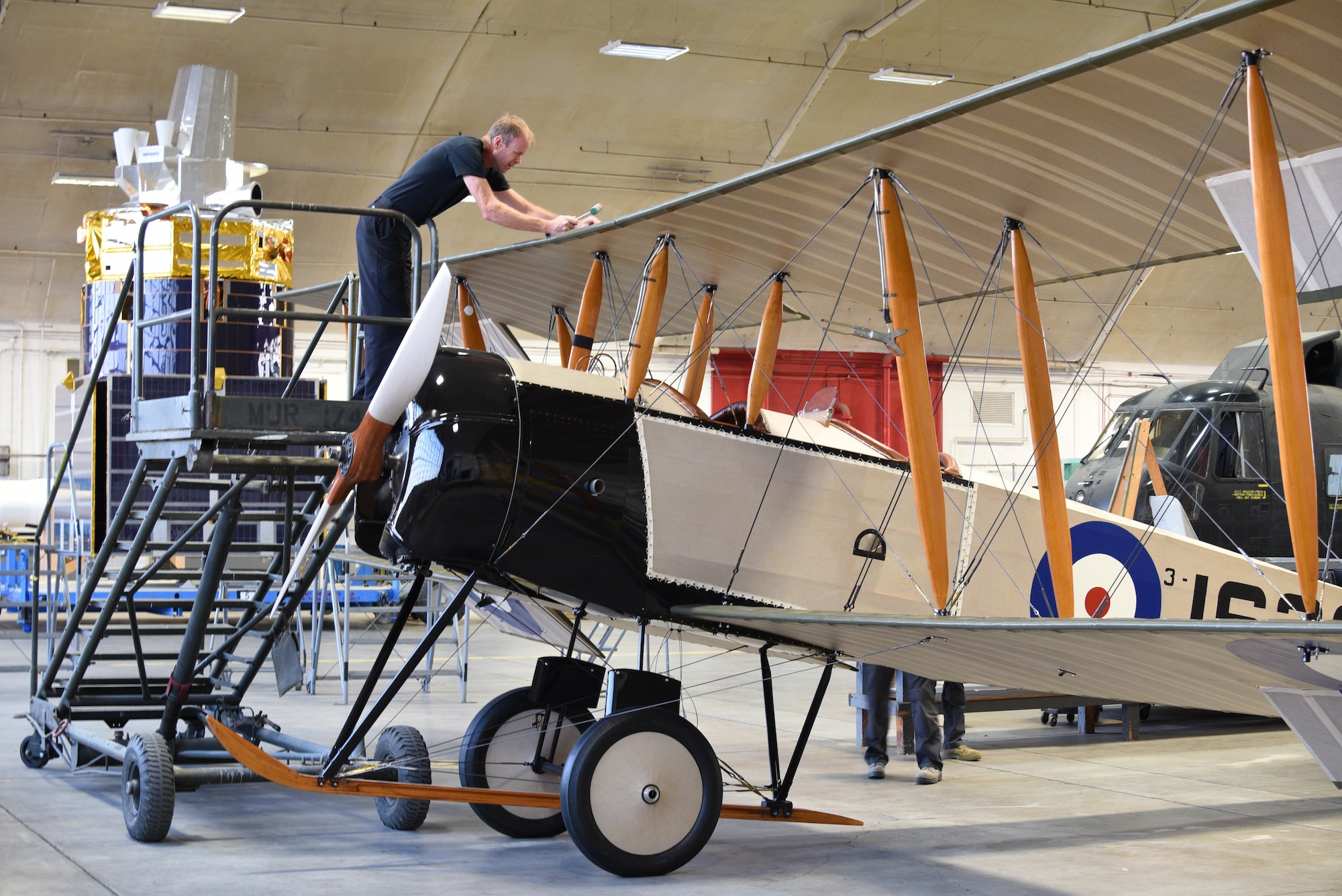 View of biplane during restoration.