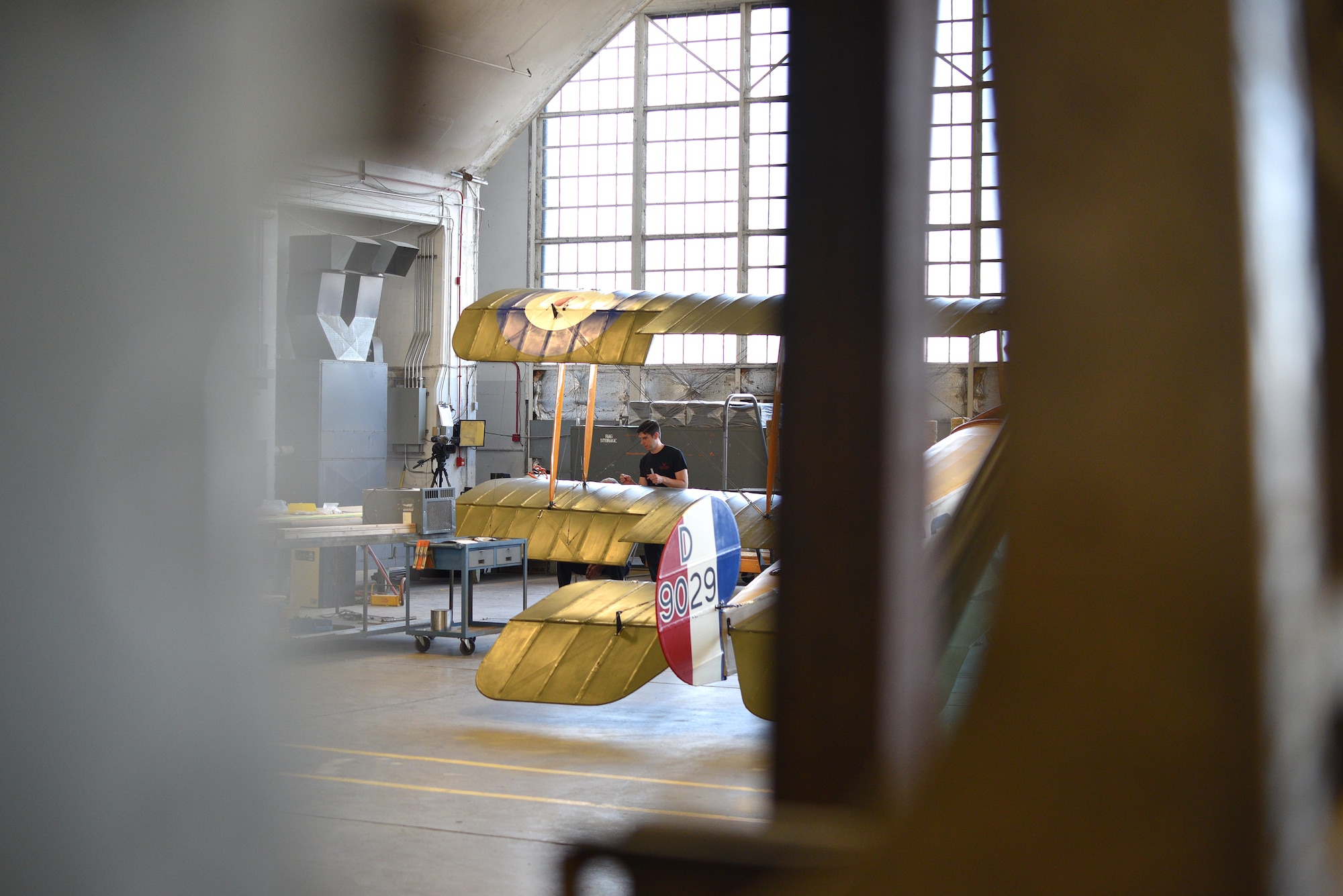 View of biplane during restoration.