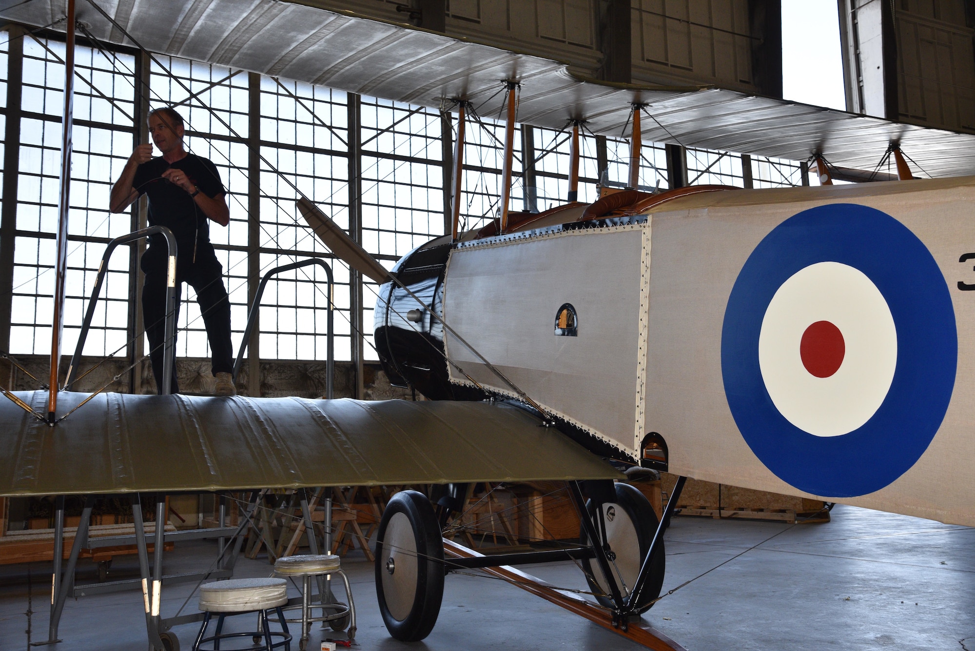 View of biplane during restoration.