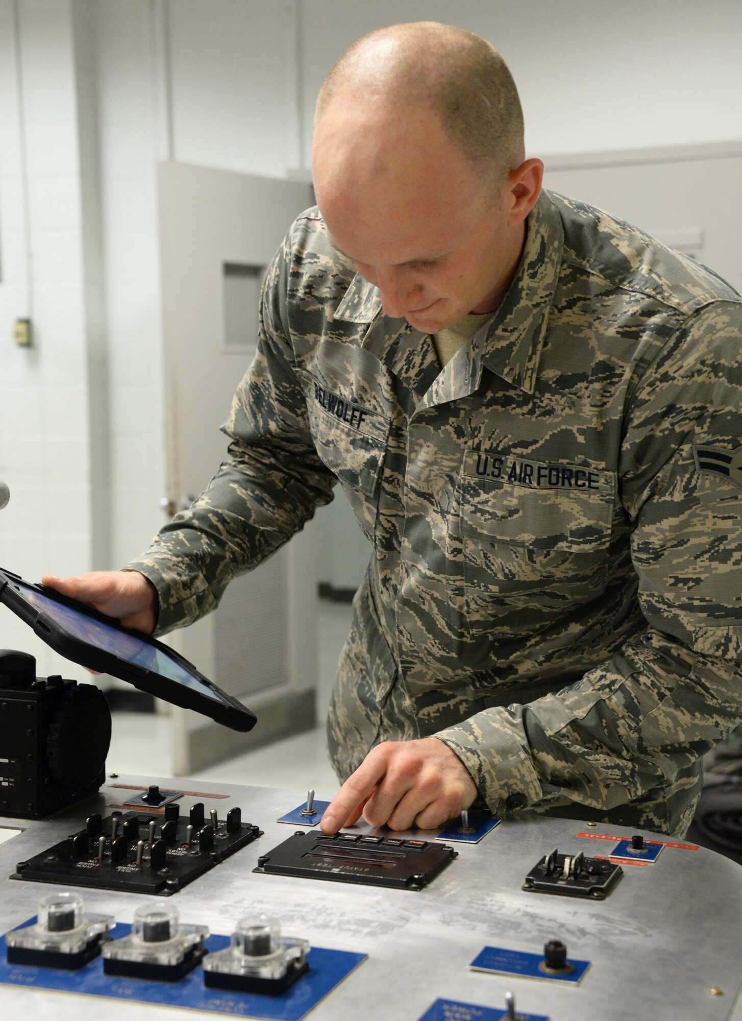Airman 1st Class Mitchell Belwoff, 365th Training Squadron instrument and flight controls apprentice course student, works on an autopilot trainer at Sheppard Air Force Base, Texas, Oct. 2, 2019.